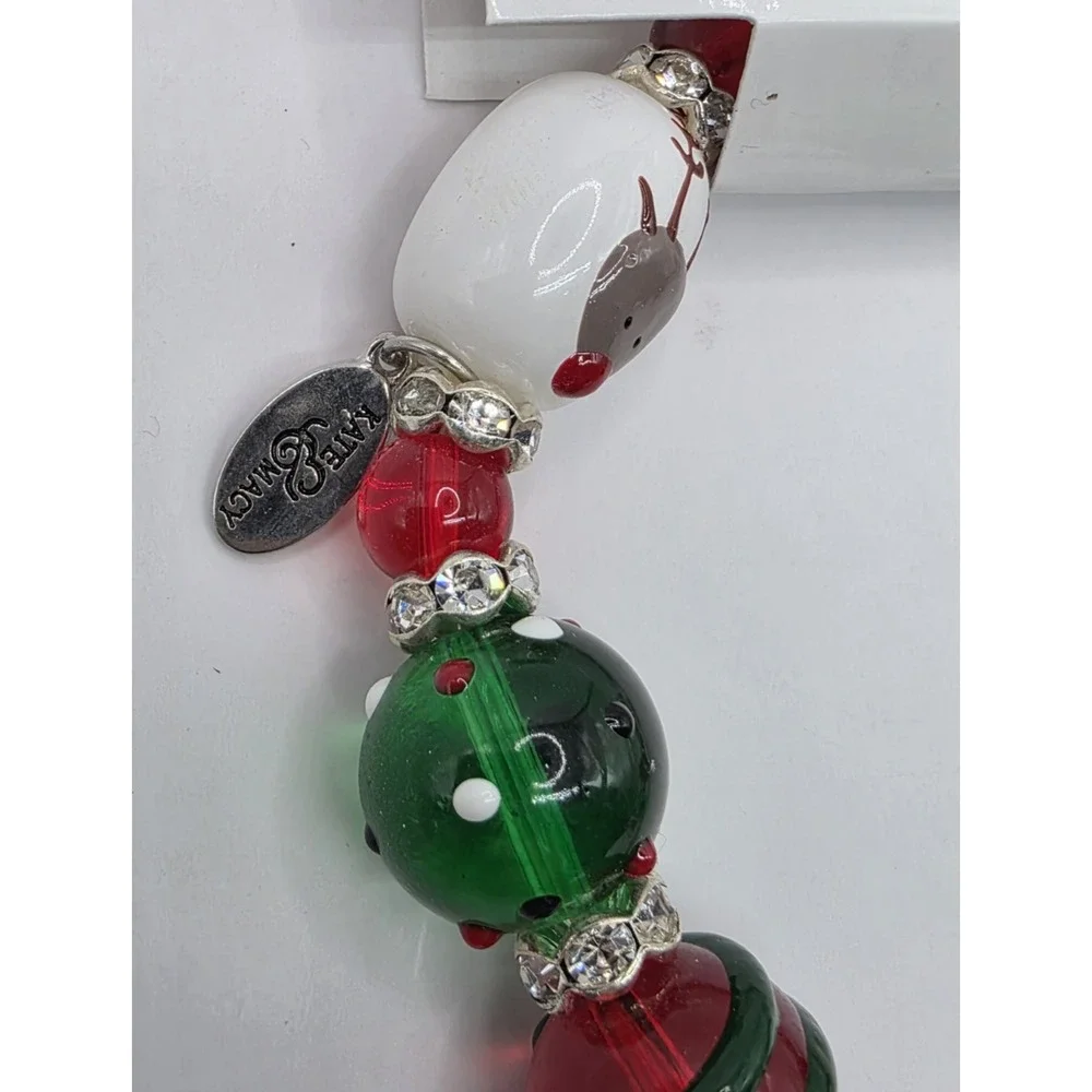 Kate & Macy Bracelet Glass Beads Christmas-Themed Hand Painted Stretch NEW‎